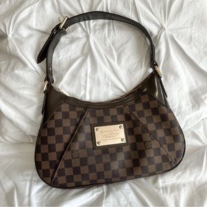 Louis Vuitton Authentic Damier Ebene Thames PM Shoulder Bag Brown/Red